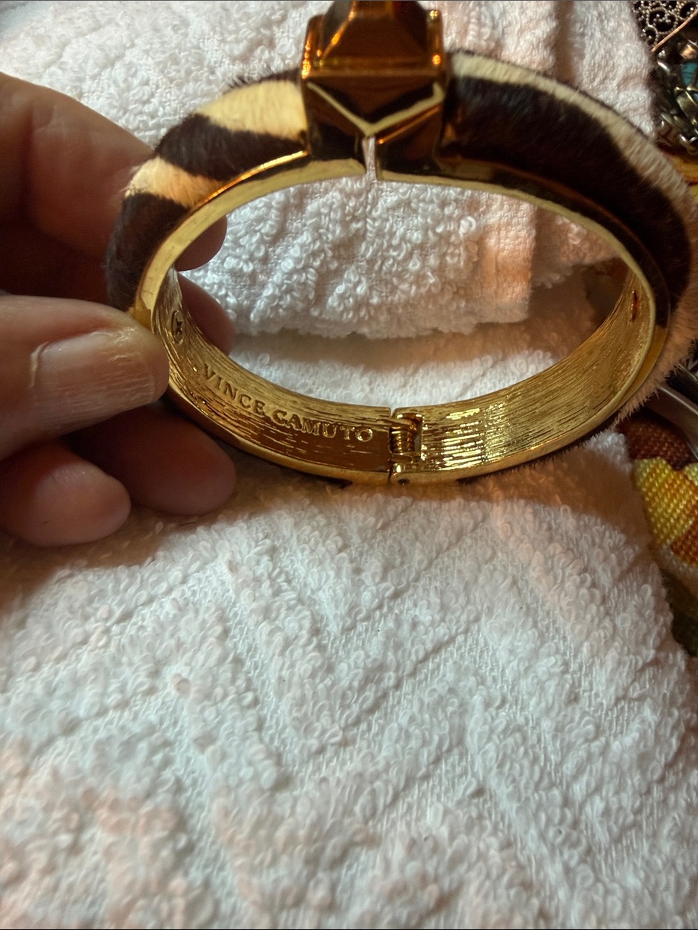Vince Camuto Gold-Tone Bangle with Brown & Cream Animal Print